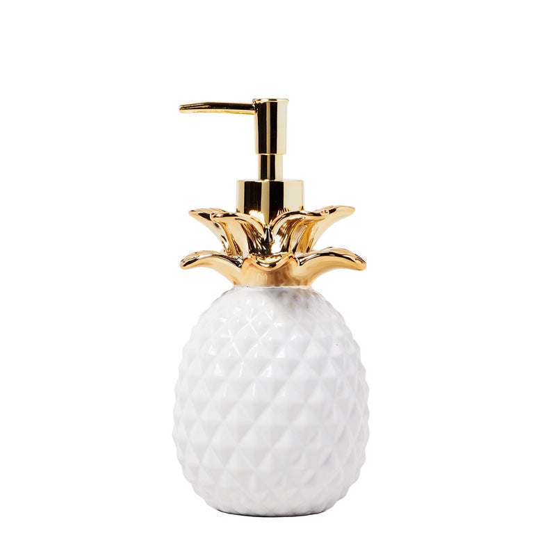 SKL Home Gilded Pineapple Ceramic Soap/Lotion Dispenser, 14 Oz. Capacity, Tropical/Coastal/Resort, for Bath/Kitchen/Bar & Gift, White/Gold - Image 2